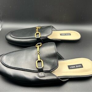 Nine West Black Mules with Gold Accent